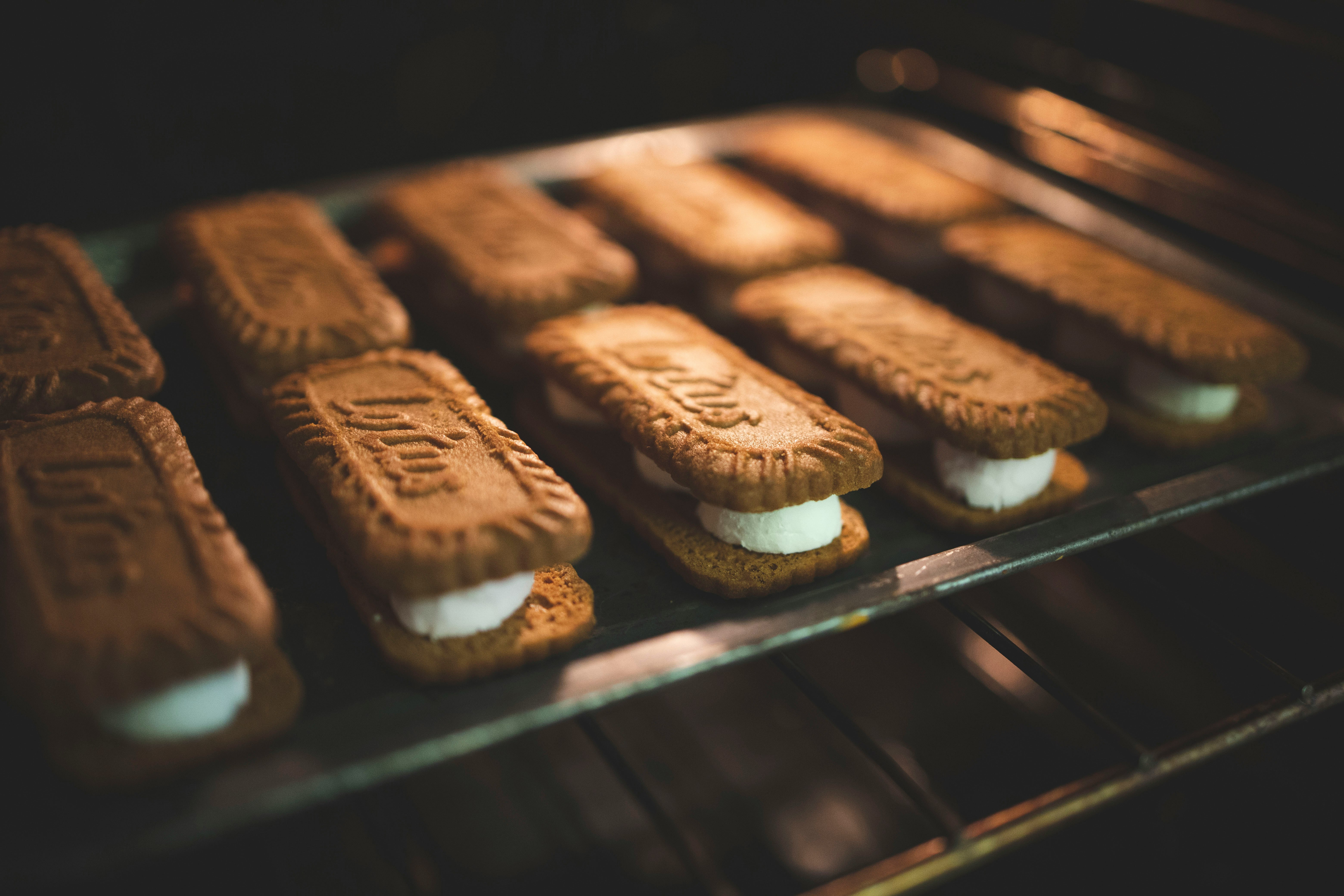 chocolate cookies on stainless steel tray